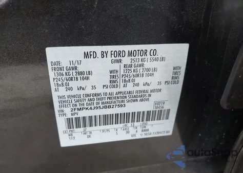 2018 Ford Edge Sel z USA, uszkodzony, nr VIN 2FMPK4J95JBB27593